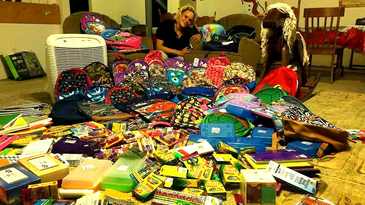 Backpacks and school supplies gathered for a local back-to-school drive